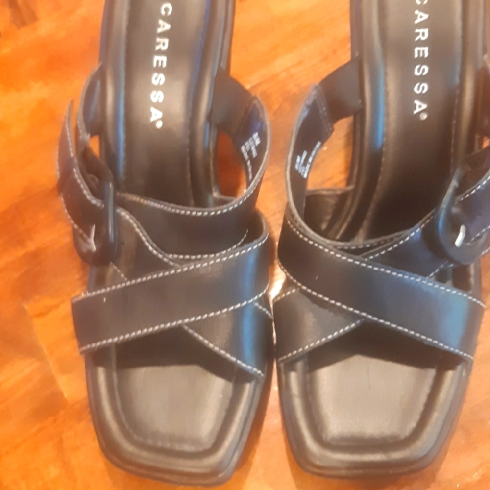 Women's black strappy heels